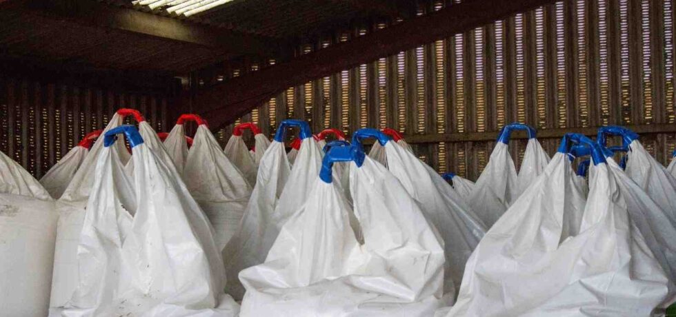 Image of fertiliser bags in farm storage
