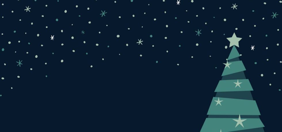 image of blue background with stars in sky and green tree