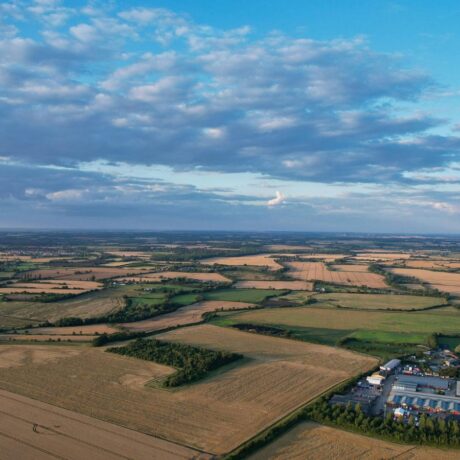agricultural landscape and blue skies