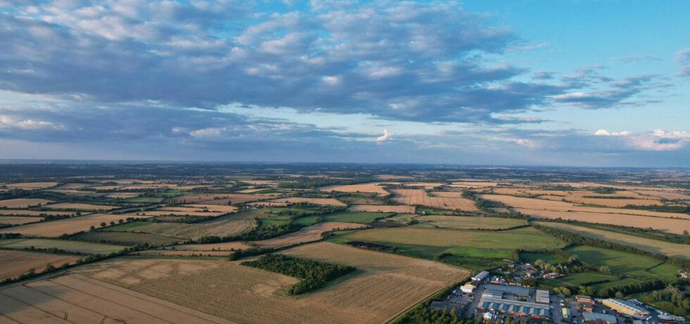 agricultural landscape and blue skies